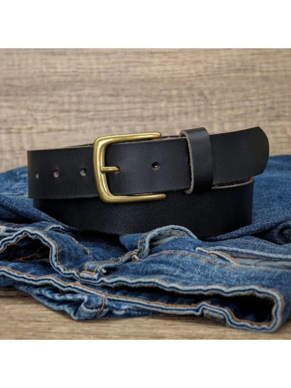 34mm Full Grain Leather Belt with Brass Buckle - Made in England, Stylish